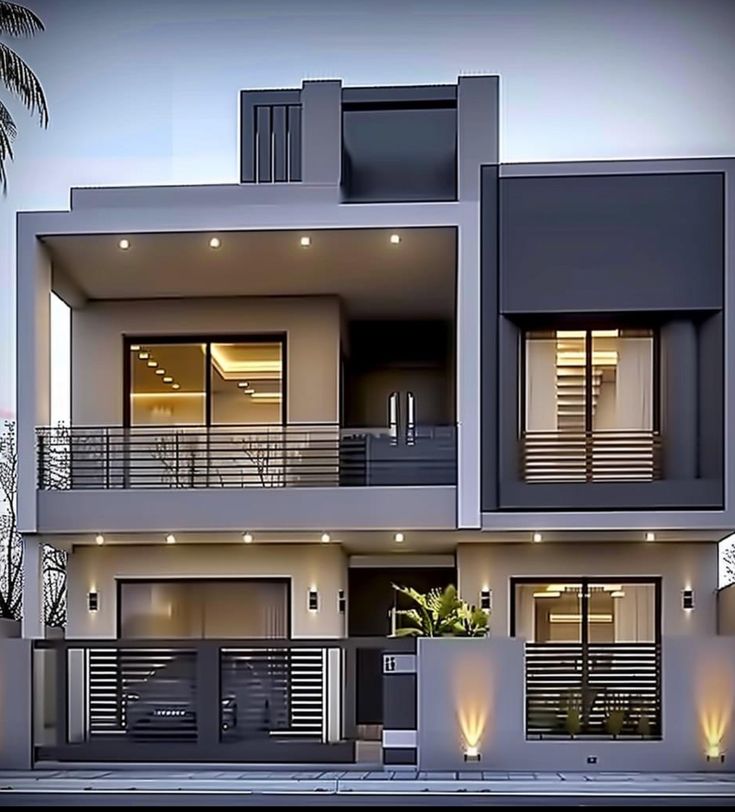 a two story house with balconies on the second floor