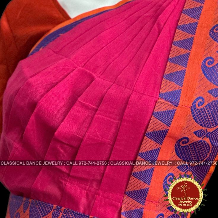 Design by Classical Dance Jewelry® ❥ A collection of colorful and elegant dance sarees in cotton fabric with minimalistic patterns for all the ladies who are ardent fans of our traditional dance. ❥ These sarees are also known as Kalakshethra sarees. ❥ Dance practice sarees have different measurements than the usual sarees and can't be used as a party wear or casual wear. ❥ It is made of pure cotton saree with plain contrast color borders.These practice sarees worn over pajamas / pants and a chol Pink Cotton Silk Traditional Wear For Transitional Season, Transitional Pink Cotton Silk Traditional Wear, Festive Cotton Pre-draped Saree With Zari Weaving, Cotton Pre-draped Saree With Unstitched Blouse For Puja, Bollywood Style Cotton Pre-draped Saree For Puja, Pink Cotton Silk Traditional Wear For Navratri, Navratri Pink Cotton Silk Traditional Wear, Cotton Pre-draped Saree For Puja During Navratri, Bollywood Style Pink Cotton Silk Traditional Wear