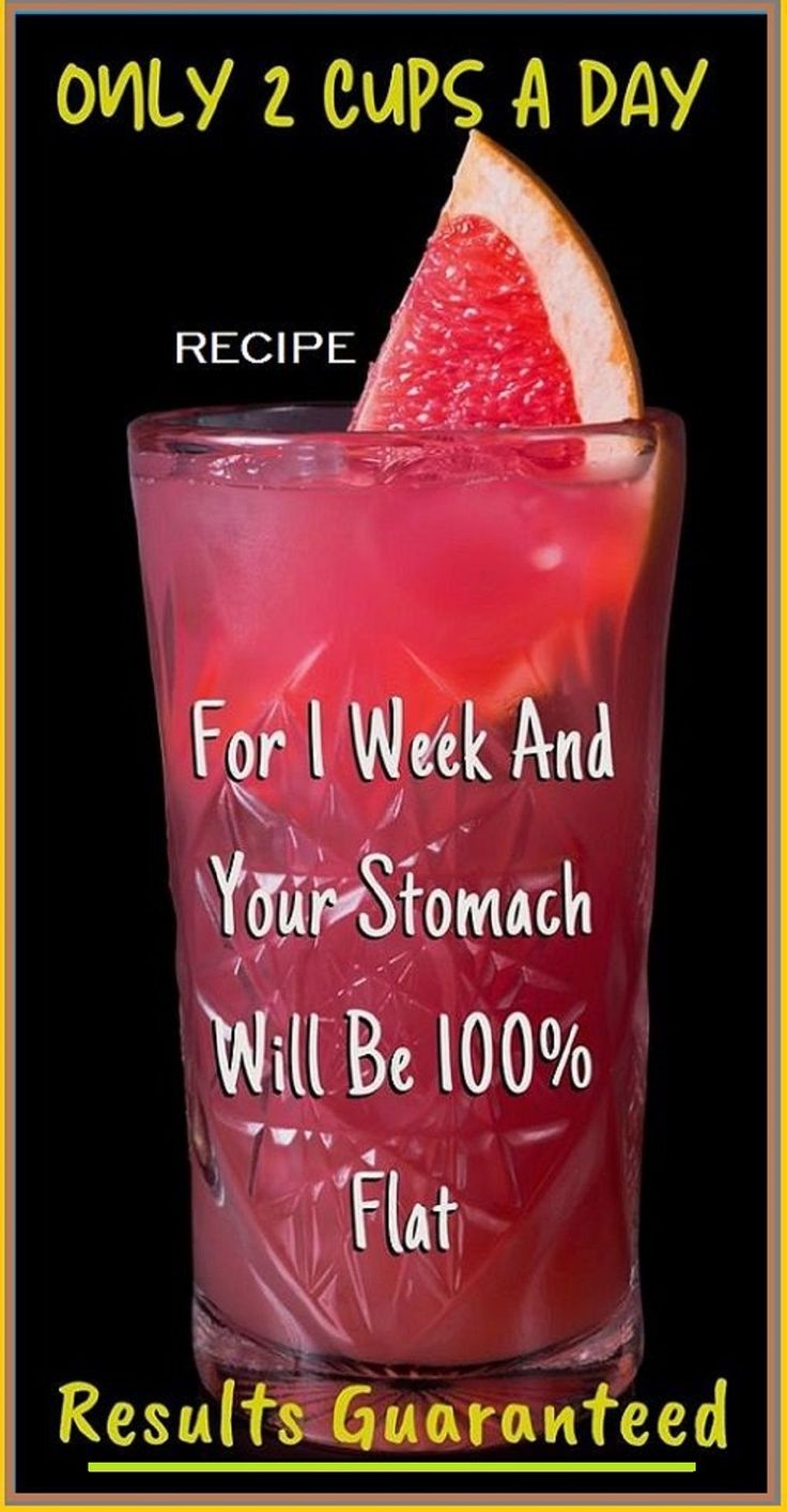 a red drink in a glass with a slice of grape on the rim and text reads, only 2 cups a day for 1 week and your stomach will be 100 % flat