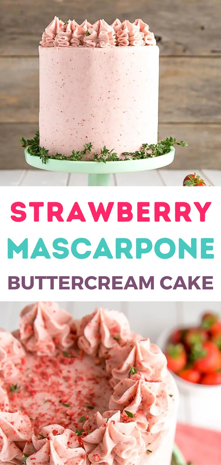 strawberry mascarpone buttercream cake on a plate