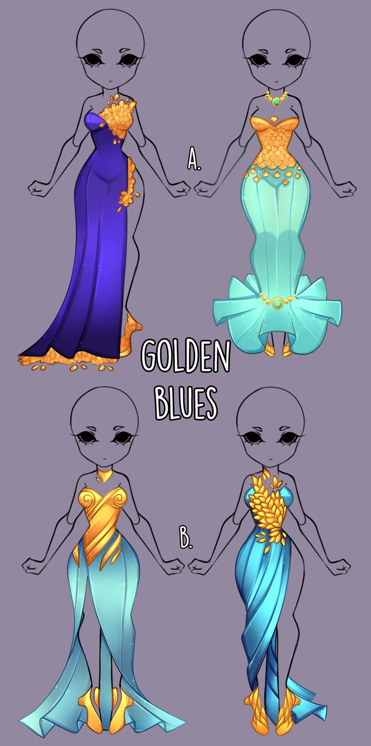 four different types of dresses for an alien