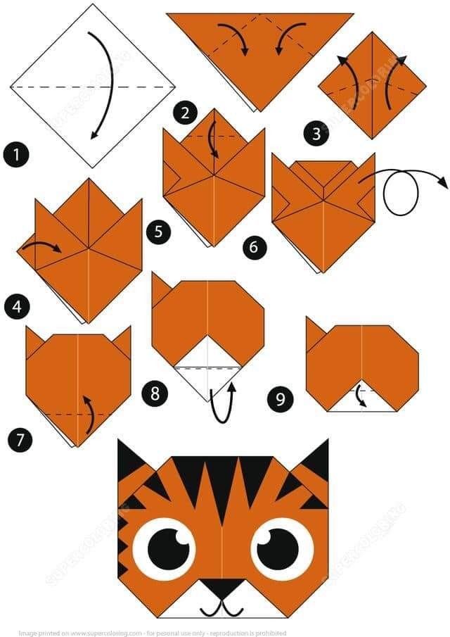 how to make an origami tiger head with paper step by step instructions for kids