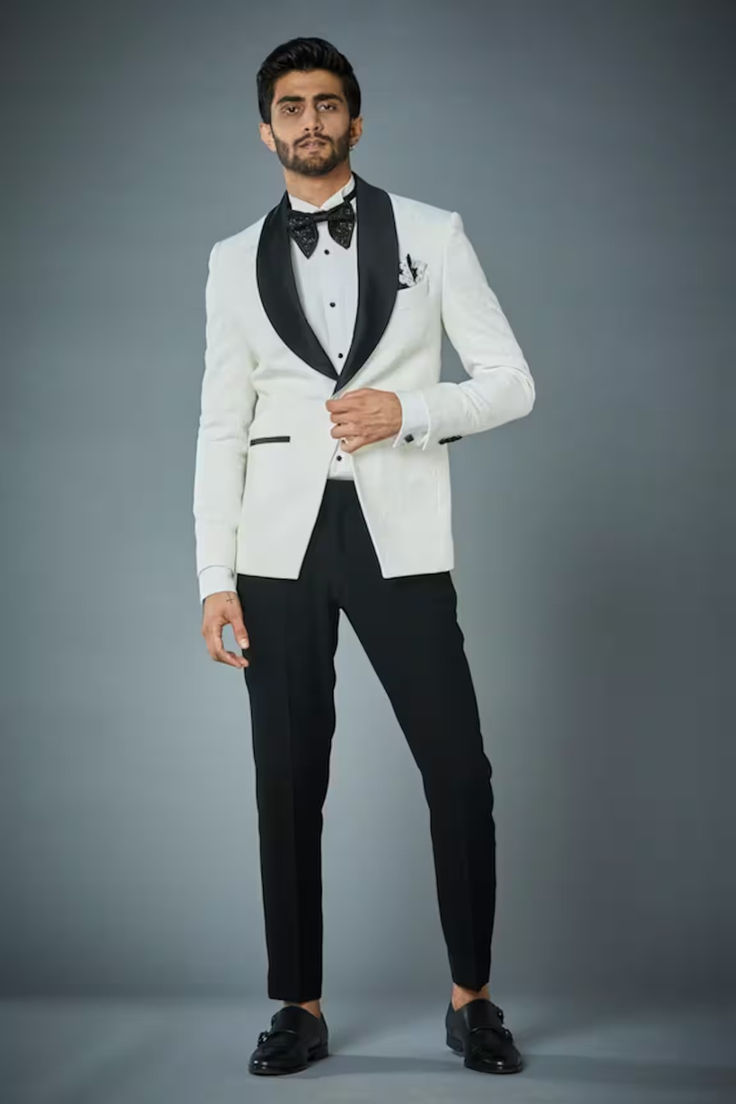 White Polyester Floral Embossed Motifs with Front Button Wedding Suits for Men Floral Tuxedo, White Tuxedo Jacket, White Tuxedo, Tuxedo Pants, Embroidery Floral, Tuxedo Jacket, Wedding Suits Men, White Jacket, Pant Set