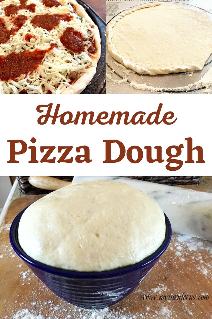 homemade pizza dough is shown in this collage