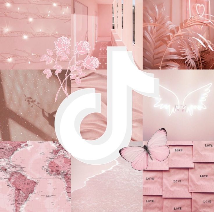 a collage of pink and white images with the letter j on it's side