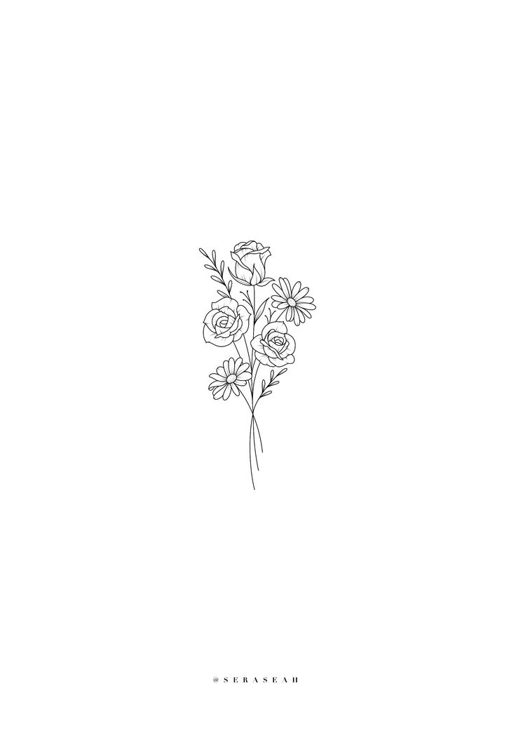 a black and white drawing of some flowers