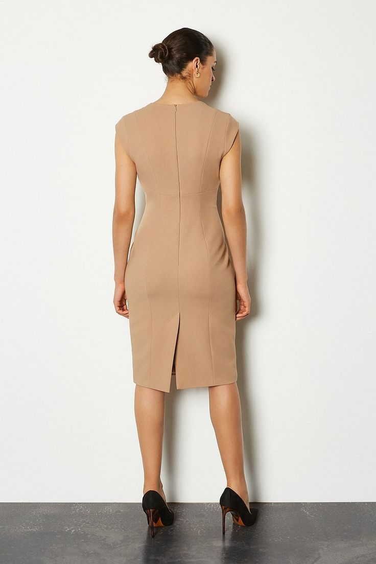 Envelope Neck Sleeveless Dress | Karen Millen Fitted Sleeveless Midi Dress With Back Zipper, Fitted Sleeveless Dress With Back Zipper For Work, Sleeveless Dress With Fitted Bodice And Flattering Silhouette, Formal Sleeveless Dress With Flattering Silhouette, Formal Structured Sleeveless Dress, Sleeveless Dress With Fitted Bodice And Back Zipper, Sleeveless Midi Dress With Pleated Back For Work, Sleeveless Midi Dress With Flattering Silhouette For Work, Chic Sleeveless Dress With Pleated Back For Work