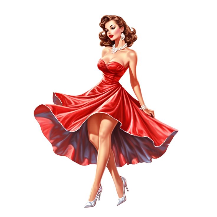 a woman in a red dress and high heels