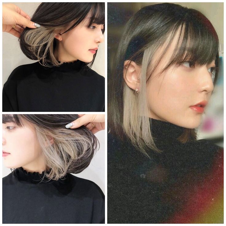 Ear Highlight Hair, Dark Blonde Peekaboo, Bob Haircut With Color Underneath, Hair 2 Colors Half Under, Under Blonde Hair Color Short, Underdye Hair Light Brown, Short Hair Color Underneath, Bleach Underneath Hair Short, Short Hair Block Colour