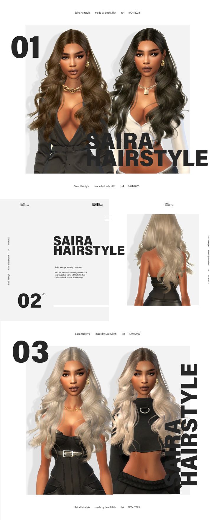 three different types of hair are shown in this graphic style, with the same color and length