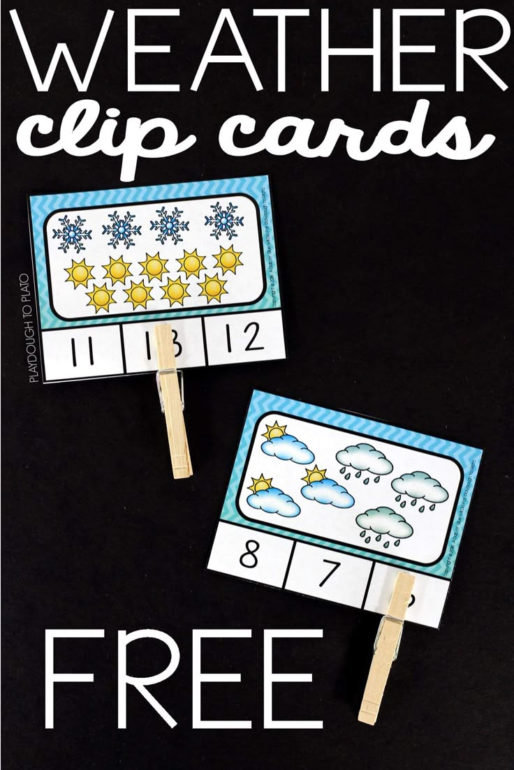 two weather clip cards with the words free on them