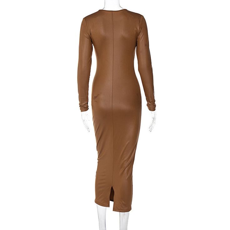 Features: Be elegant and eye-catching with this sophisticated Jill Full Sleeve Bodycon Midi Dress. This full sleeve design includes an O-neck and a stylish, slim split that gives a sultry look. It's the perfect dress for formal or dressy occasions. Formal Long Sleeve Slim Fit Bodycon Dress, Chic Long Fitted Bodycon Dress, Sleek Long Sleeve Midi Dress For Date Night, Sleek Long Sleeve Fitted Bodycon Dress, Sleek Fitted Long Sleeve Midi Dress, Chic Long Bodycon Dress, Long Bodycon Dress For Evening In Fall, Elegant Long Sleeve Midi Dress For Club, Elegant Long Sleeve Dress With Split Design