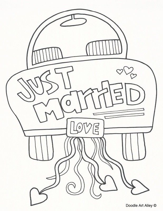 a coloring page with the words just married on it