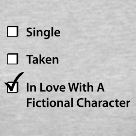 a person wearing a t - shirt that says single taken in love with a fictional character