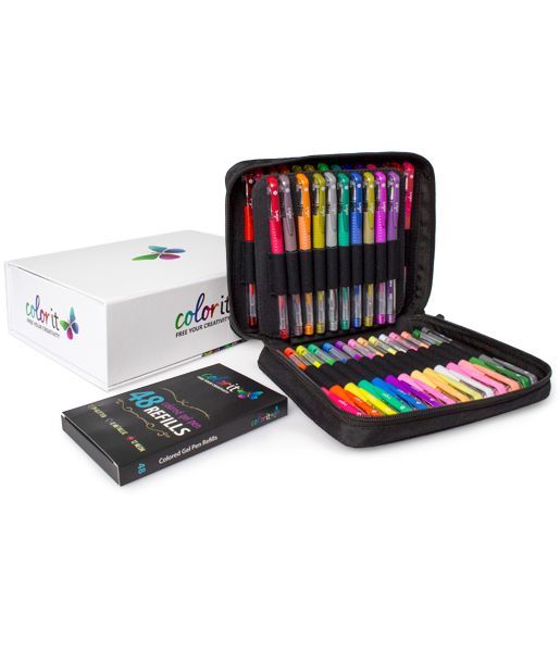 an open case filled with lots of colorful crayons next to a white box