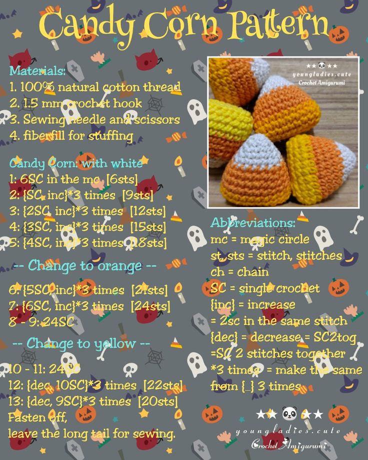 the candy corn pattern is featured in this page for halloween crochet patterns and instructions