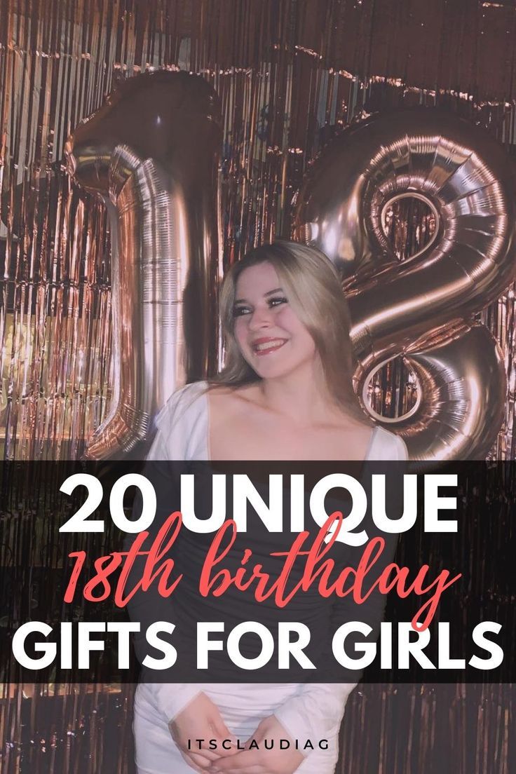 a woman standing in front of balloons with the words, 20 unique 18th birthday gifts for girls