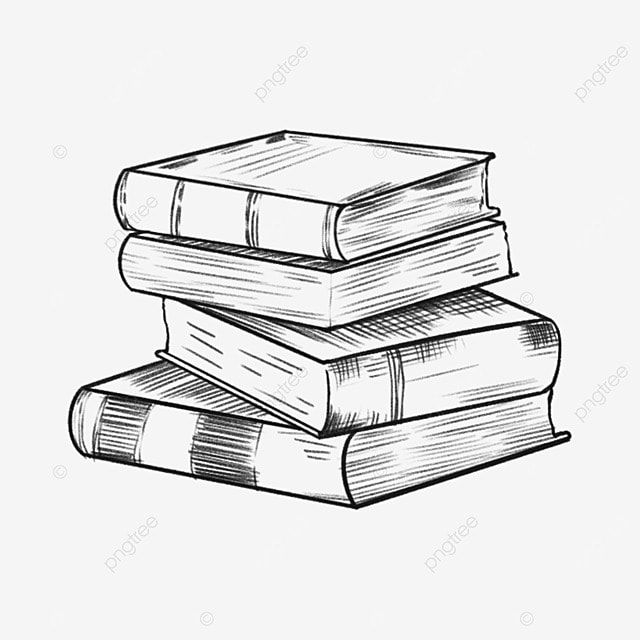 three books stacked on top of each other in black and white, with transparent background