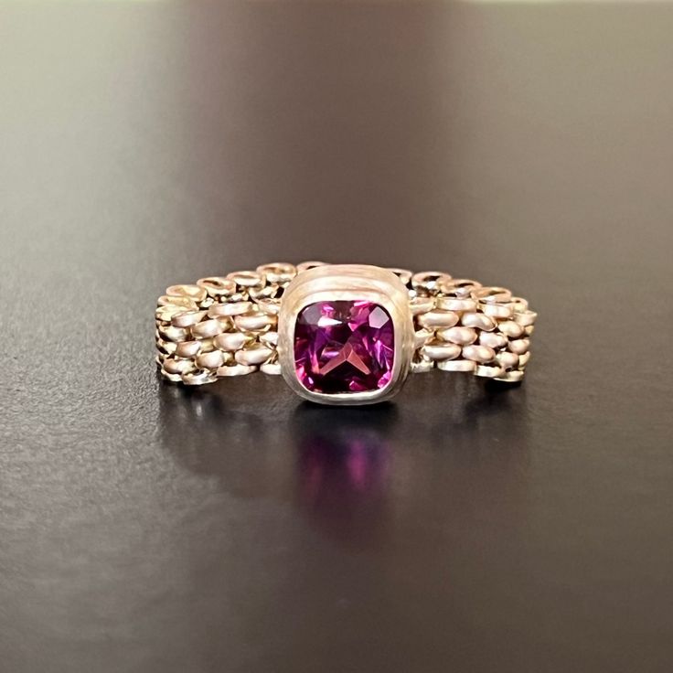 Upcycled 14k antique chain. Bezel set 1.38 carat rhodolite garnet. Brushed 14k yellow gold. Size 7 This is a GIFT THAT GIVES BACK! Click here to see how. In stock and ready to ship! Rhodolite Garnet, Bezel Setting, Garnet, Size 7, Yellow Gold, Band, Chain, Yellow, Gold