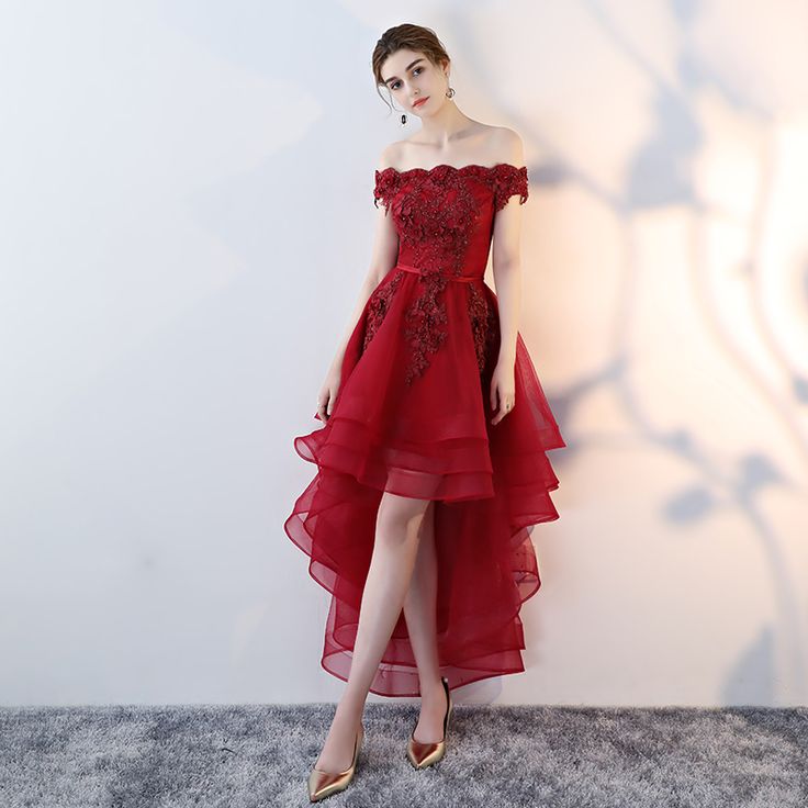 Vestidos Color Vino, Gaun Tulle, High Low Evening Dresses, High Low Prom Dress, Cute Dresses For Party, Tulle Homecoming Dress, Prom Dresses 2019, Short Party Dress, Lace Prom Dress