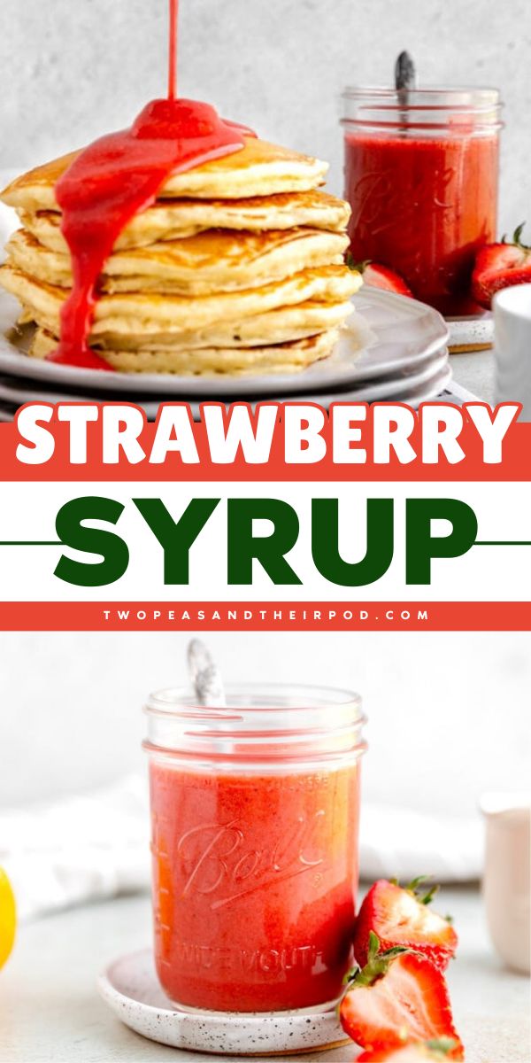 Add this Strawberry Syrup to your favorite homemade condiment recipes! This homemade sauce recipe is made with fresh strawberries and is perfect for pancakes, waffles, French toast, and more! Save this pin! Strawberry Syrup Recipe, Strawberry Syrup Recipes, Pancake Syrup Recipe, Waffles Ice Cream, Strawberry Recipes Easy, Strawberry Scones, Homemade Sauce Recipes, Homemade Condiments, Homemade Syrup