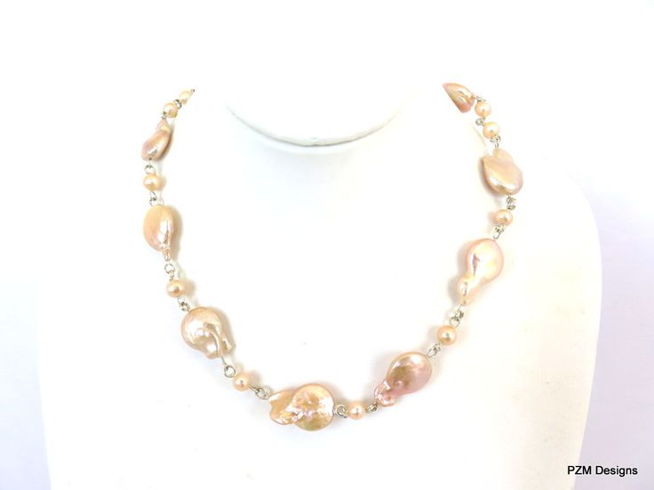 Peach baroque pearl strand, bridal jewelry Silver Single Strand Baroque Pearl Jewelry, Pink Pearl Jewelry With Pearl Chain, Oval Pearl Jewelry For Wedding, Oval Pearl Wedding Jewelry, Handmade Oval Pearl Jewelry, Oval Pearl Charm Jewelry For Weddings, Oval Pearl Necklace For Wedding, Oval Pearl Wedding Necklace, Oval Pearl Chain Necklace For Wedding