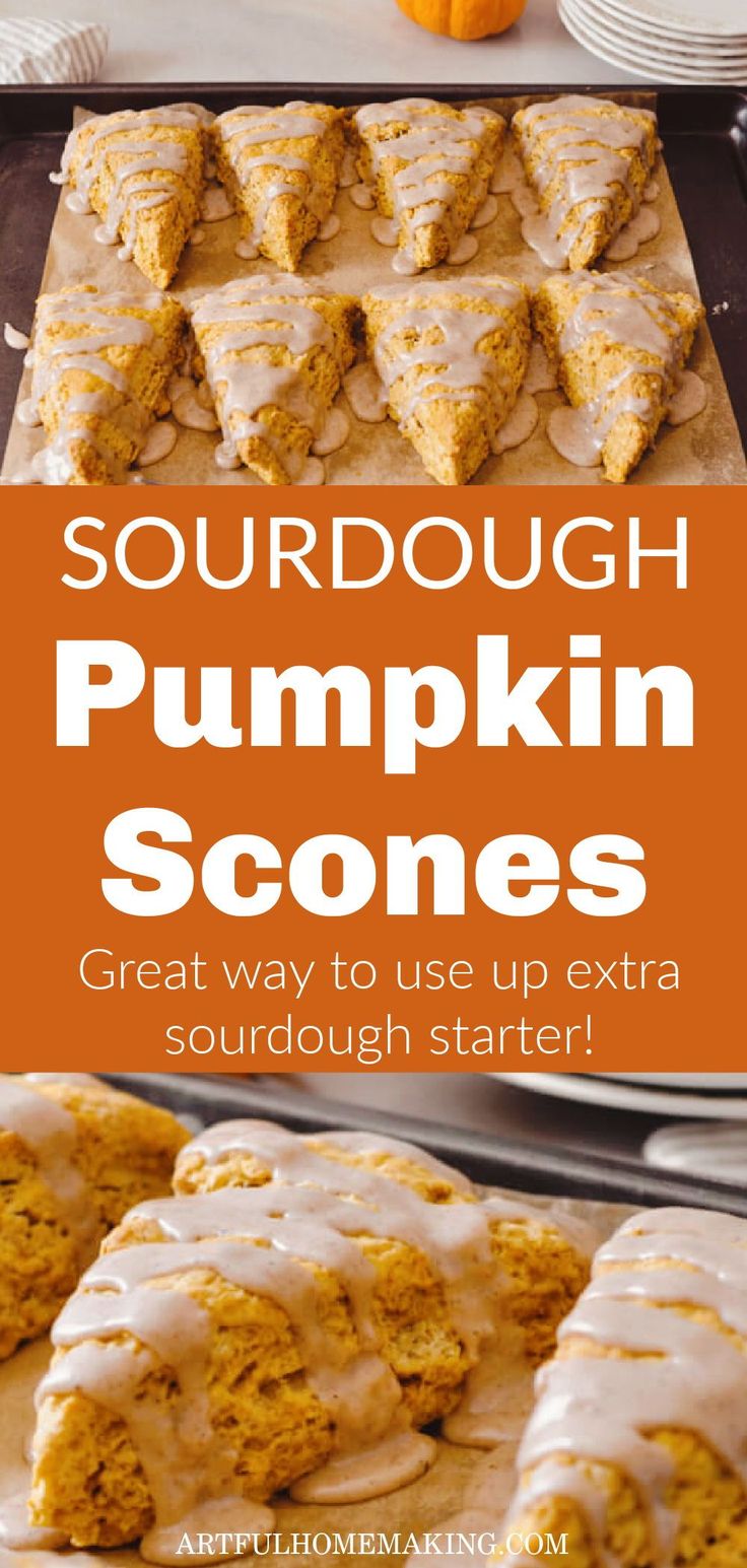 pumpkin scones with white icing and oranges in the background