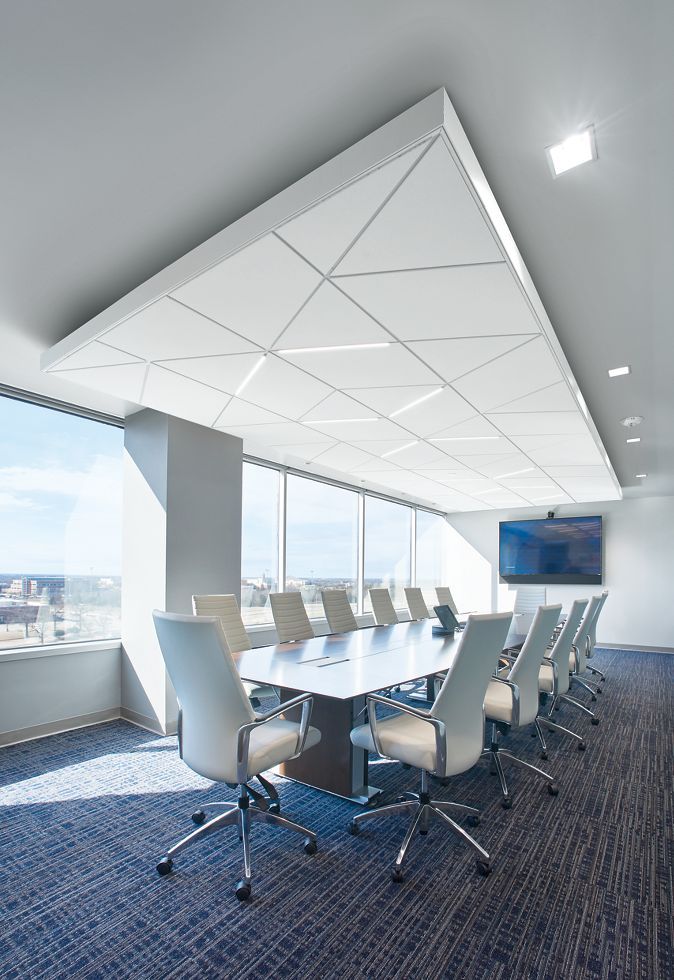 an empty conference room with white chairs and large windows