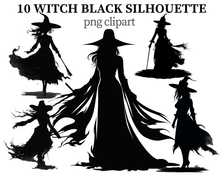 the silhouettes of witches for halloween