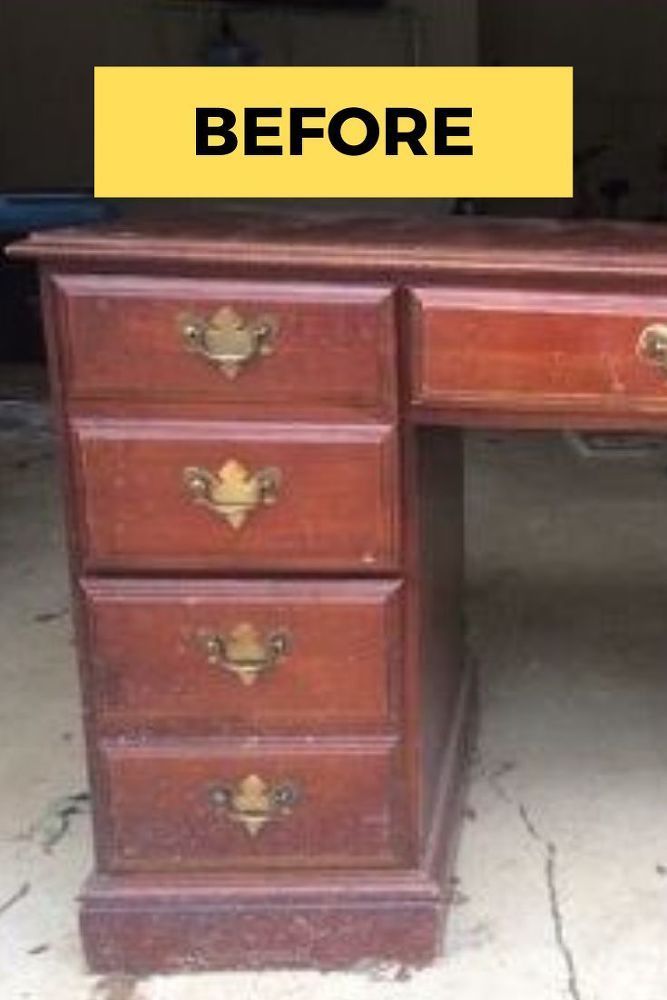 an old wooden desk that has been turned into a computer desk with the words before written on it