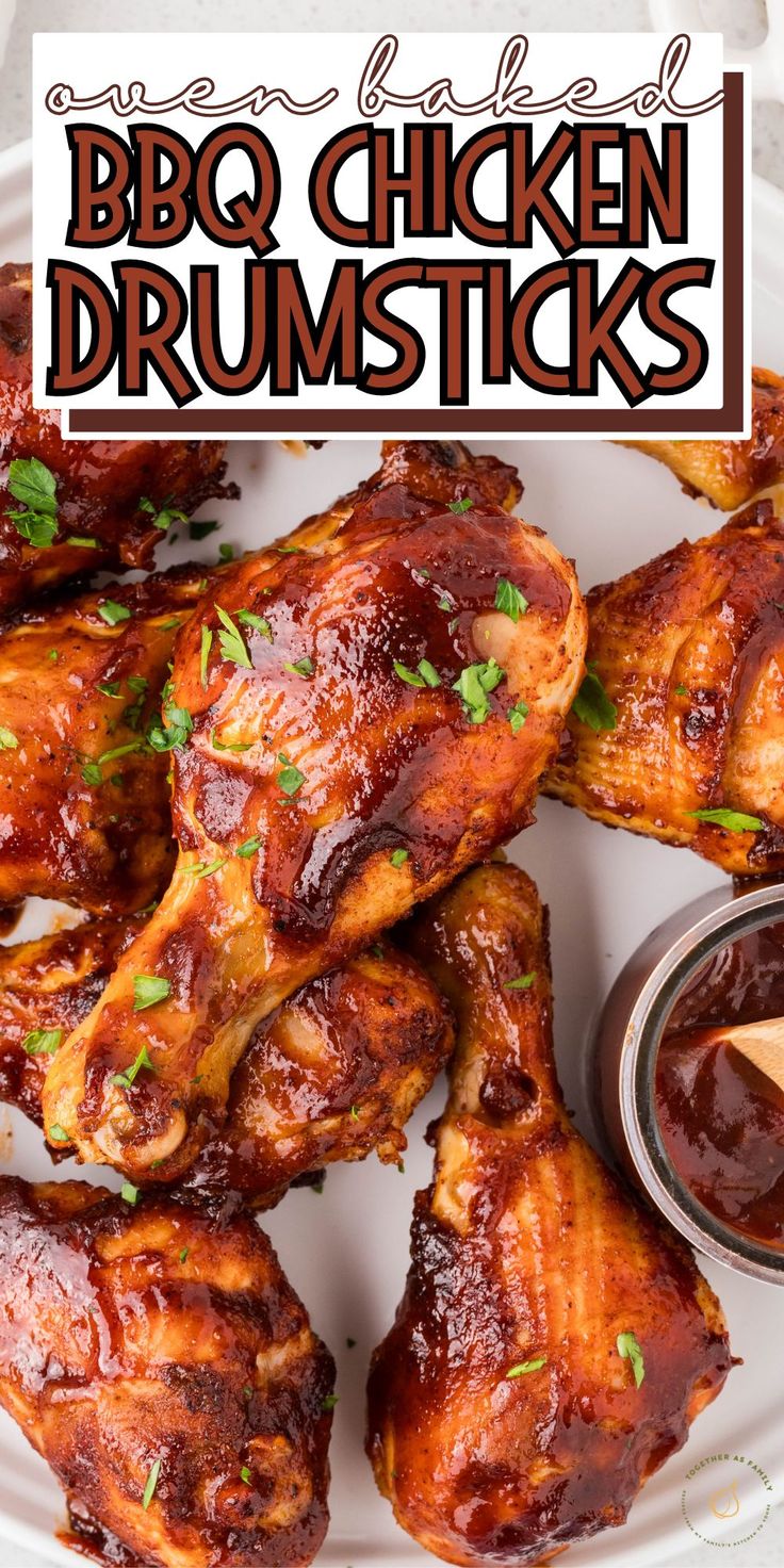 bbq chicken drumsticks on a plate with barbecue sauce