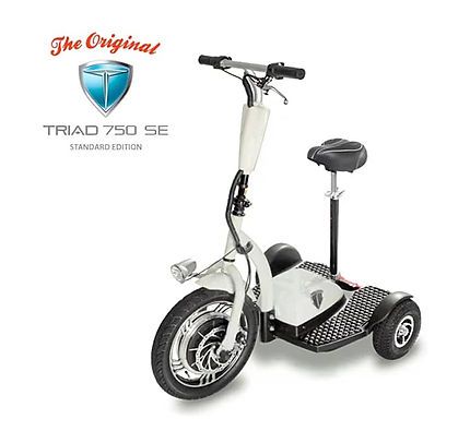 an electric scooter is shown with the company logo in the back ground and side view