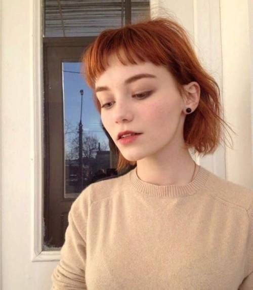 Short Hairstyle Women Round Face Straight Hair, Short Red Hair Bangs, Short Hair Short Bangs, Short Hair With Short Bangs, Short Bangs Short Hair, Short Red Hair With Bangs, Bob With Micro Bangs, Micro Bangs Short Hair, Red Scene Hair