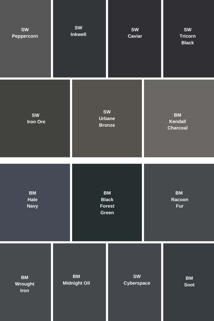 the different shades of gray and black are shown in this image, with each color