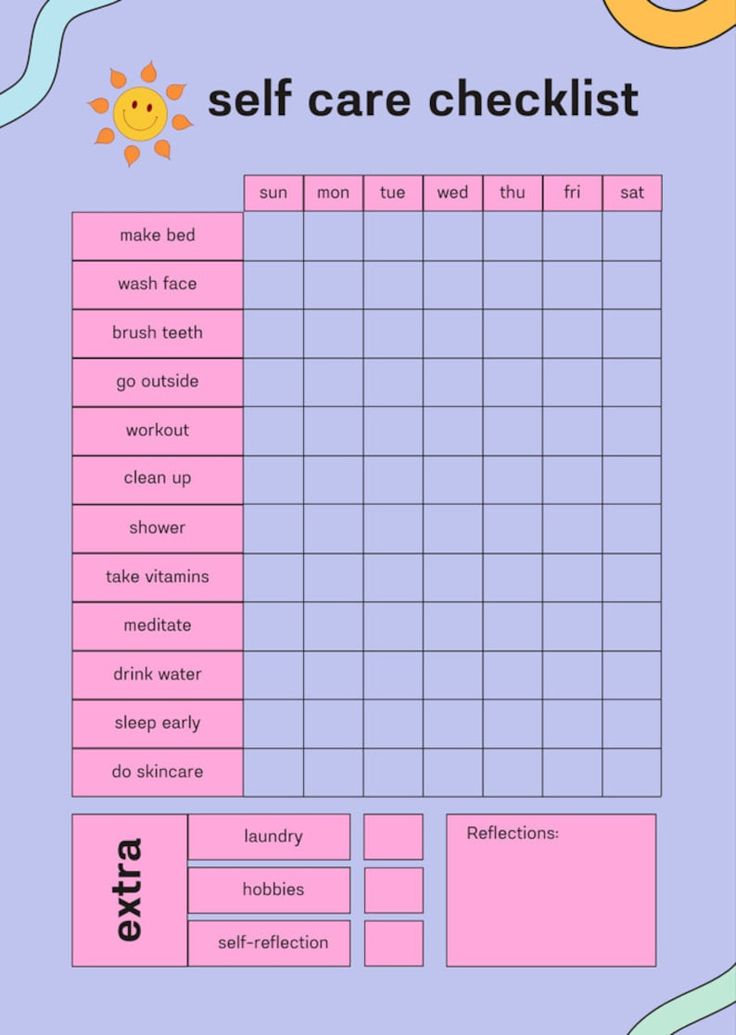 Weekly Self-care Checklist - Etsy Things For Self Care, Self Care Chart, Self Care Board, Self Care Must Haves, Self Care List, School Routine For Teens, Room Checklist, Morning Routine School, Self Care Checklist