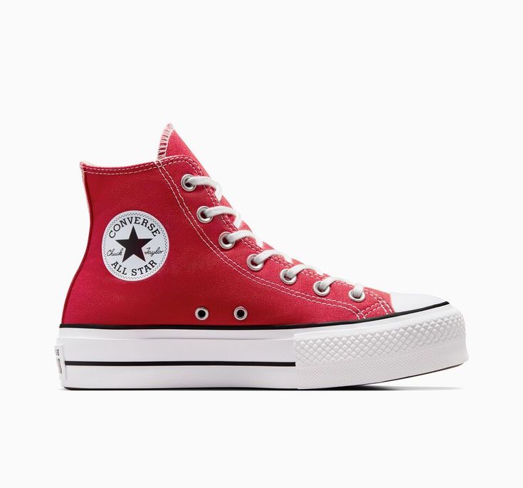 Converse High Tops Chunky, Shoes For Women Converse, Deep Red Converse, Platform Red Converse, Red Shoes For Women, Hightop Converse Platform, Red Converse Platform, Red Chucks Outfit, Colorblock Converse