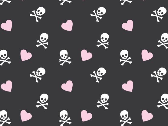 skulls and hearts on a black background seamless wallpaper with pink heart shaped bones