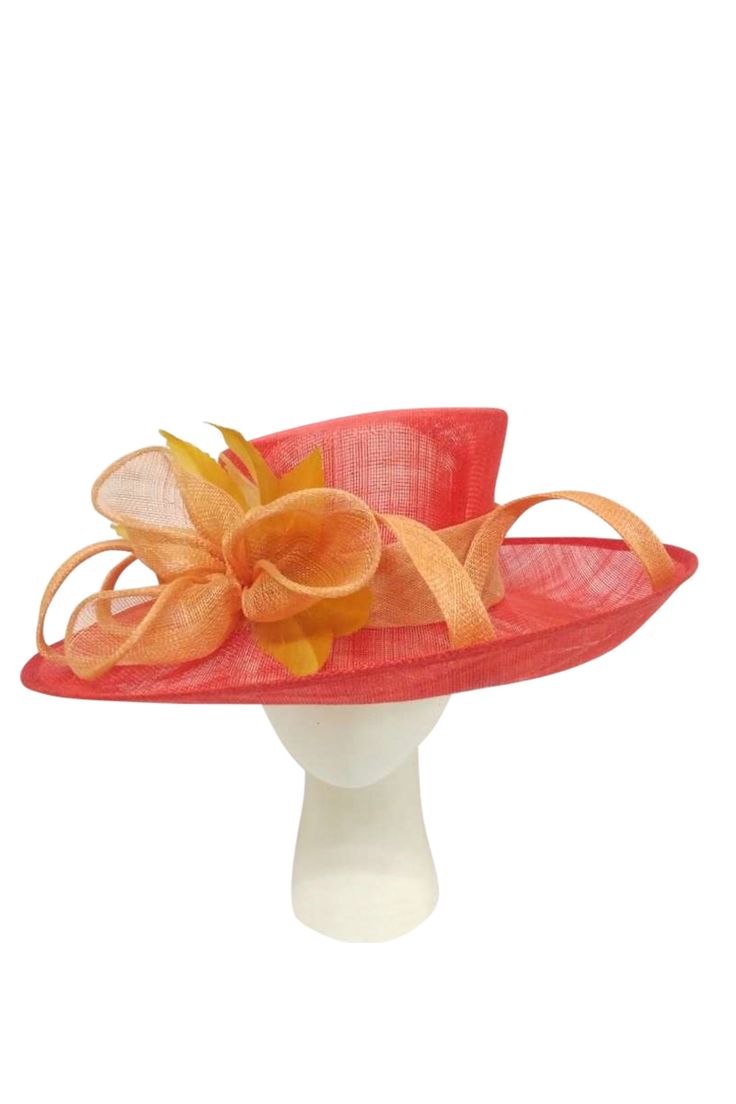 Introducing the "Tri-Color Spectacle" Sinamay Hat, a masterful blend of style, elegance, and glitz, tailor-made for the fashion-forward. This stunning hat features a bold, upturned brim in a striking color palette, adorned with an artistic array of sinamay trimmings that cascade from the top, creating a mesmerizing display of beauty and movement. NO RETURNS/EXCHANGES due to the nature of the product (special occasions and headwear). Not all screens/lighting are created equal. Make sure you are h Fitted Sinamay Boater Hat With Curved Brim, Fitted Sinamay Boater Hat With Flat Brim, Red Top Hat For Spring Church, Red Top Hat For Spring Church Events, Fitted Sinamay Boater Hat With Short Brim, Red Top Hat With Curved Brim For Spring, Red Top Hat For Summer Church, Red Curved Brim Top Hat For Spring, Fitted Sinamay Brimmed Top Hat