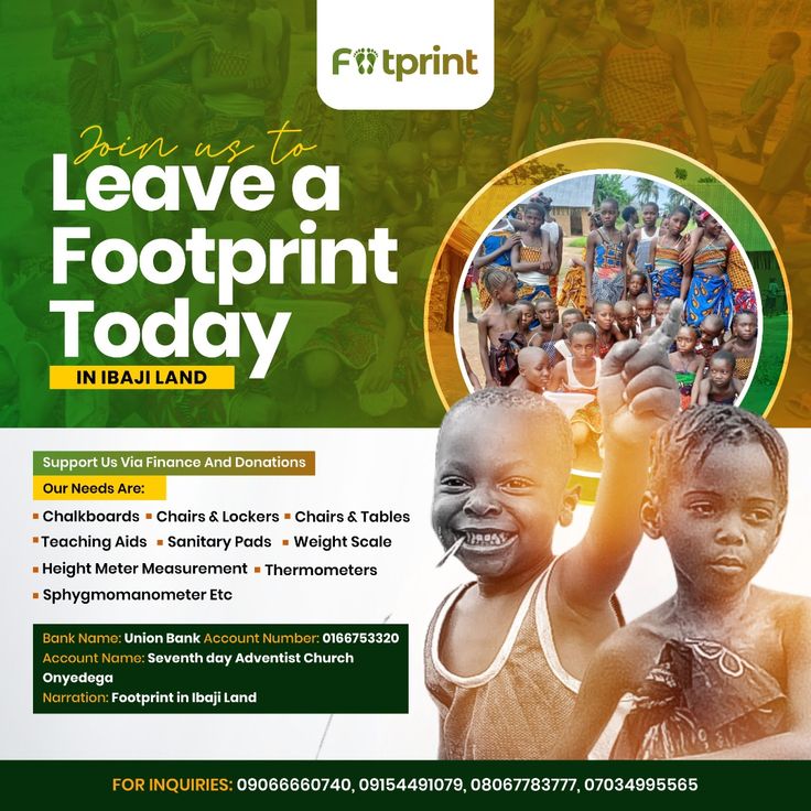 a flyer with two children holding their hands up in front of them and the words leave a footprints today