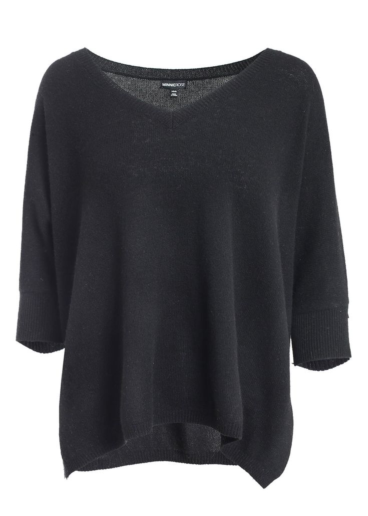 Cashmere Pow Pow Sweater - Black Black Cashmere Winter Top, Black Cashmere V-neck Top, Cozy Black Cashmere Sweater, Comfortable Black Winter Tops, Black Soft Knit Sweater For Loungewear, Oversized Comfortable Black Sweater, Casual Black Cashmere Top, Comfortable Oversized Black Sweater, Black Comfortable Relaxed Fit Sweater