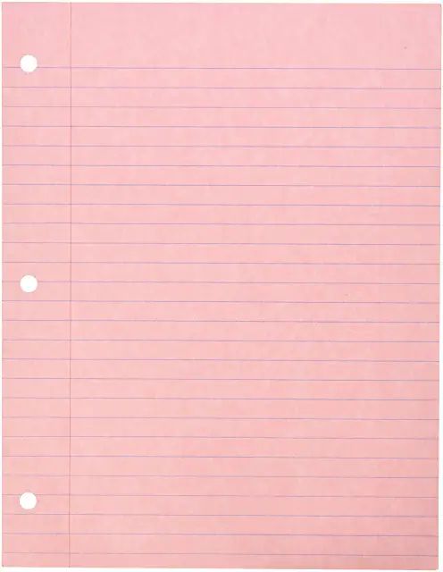 pink lined paper with three holes on each side