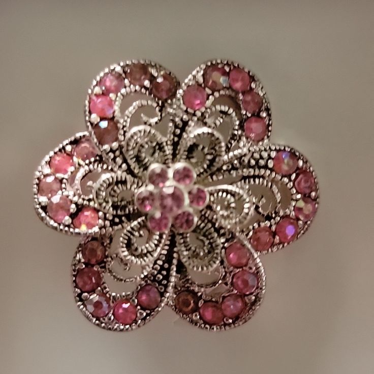 Silver Fillagree With Pink Rhinestones Vintage 1980s Brooch. Never Worn. New In Box. Pink Rhinestone Brooches For Formal Occasions, Vintage Brooches With Sparkling Stones For Gift, Vintage Brooches With Sparkling Stones As Gift, Pink Rhinestone Brooches As Gift, Pink Rhinestone Brooches For Gifts, Costume Jewelry Bling Brooches For Gifts, Pink Costume Jewelry Brooch For Gift, Bling Costume Jewelry Brooches For Gifts, Pink Costume Jewelry Brooches For Gifts