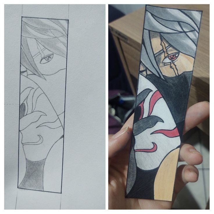 two pictures of anime characters in pencil and paper