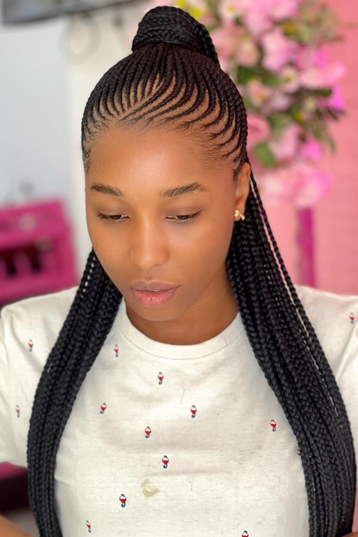 Braided Ponytail Hairstyles Conrow Ponytails Braids Black Women, Up Do Cornrows Black Women, Cornroll Ponytail Hairstyles, Bolla Hairstyles Braids, Allen Iverson Braids For Women, Ponytail Braids Hairstyles For Black Women, Corn Roll Pony Hairstyles, Conroll Styles Pony, French Braid Ponytail Black Hair