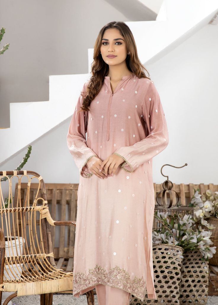 Tea pink pure cotton net shaded shirt handworked with sequins and beads all over. Comes with matching pure viscose silk pants. Traditional Summer Kurta With Sequins, Traditional Sequined Summer Kurta, Designer Pink Sequined Salwar Kameez, Pink Sequined Kurta For Eid, Pink Silk Set With Sequins, Pink Silk Sequined Set, Pink Sequined Silk Set, Summer Cotton Silk Kurta With Mirror Work, Pink Sequined Kurta For Party