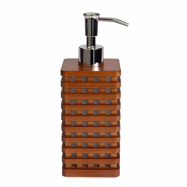 a soap dispenser made out of wooden blocks