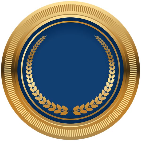 a blue and gold plate with a laurel design on it