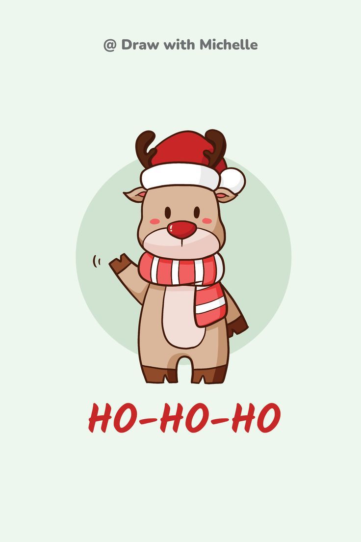 a cartoon reindeer wearing a santa hat and scarf with the words ho - ho written on it