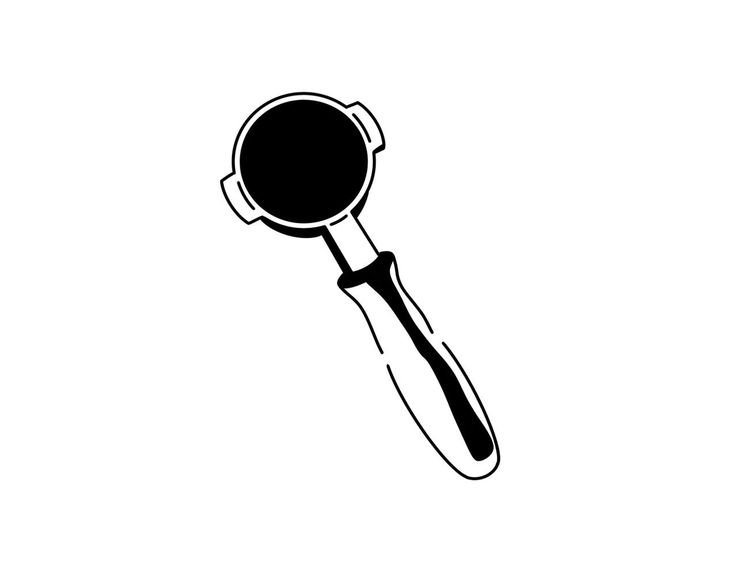 a black and white drawing of a magnifying glass with a handle on it