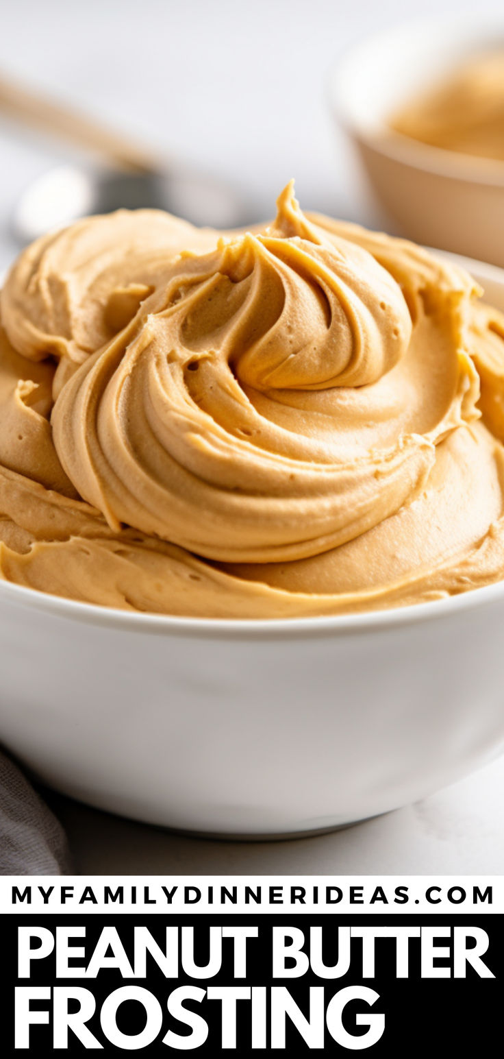 peanut butter frosting in a white bowl